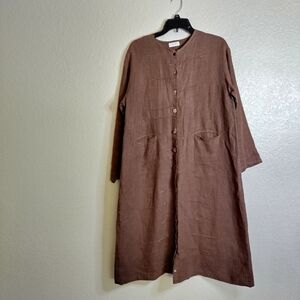 Krista Larson Lagenlook linen button down maxi dress/ Duster Sz L